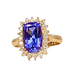 Bague en or jaune, tanzanite et diamants - Castafiore