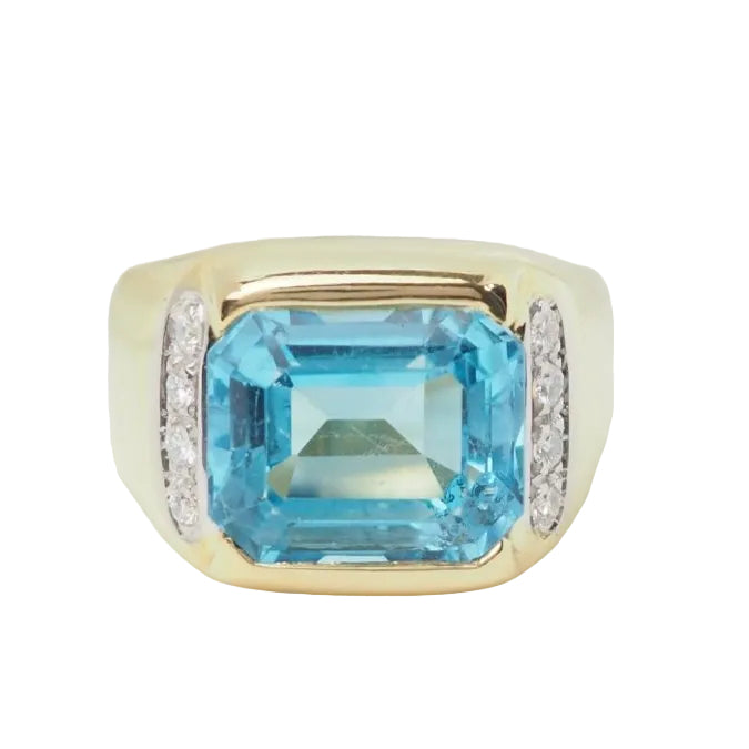 Bague en or jaune, Topaze bleue et diamants - Castafiore