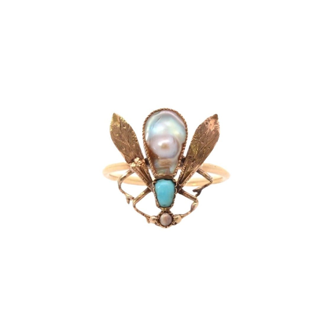 Bague en or jaune, turquoise et perles fines - Castafiore