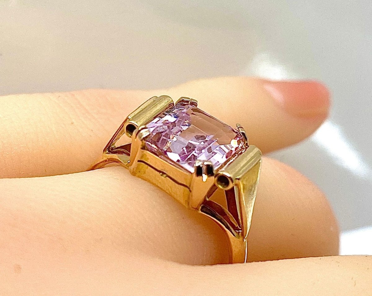 Bague en or rose 18 carats et améthyste - Castafiore