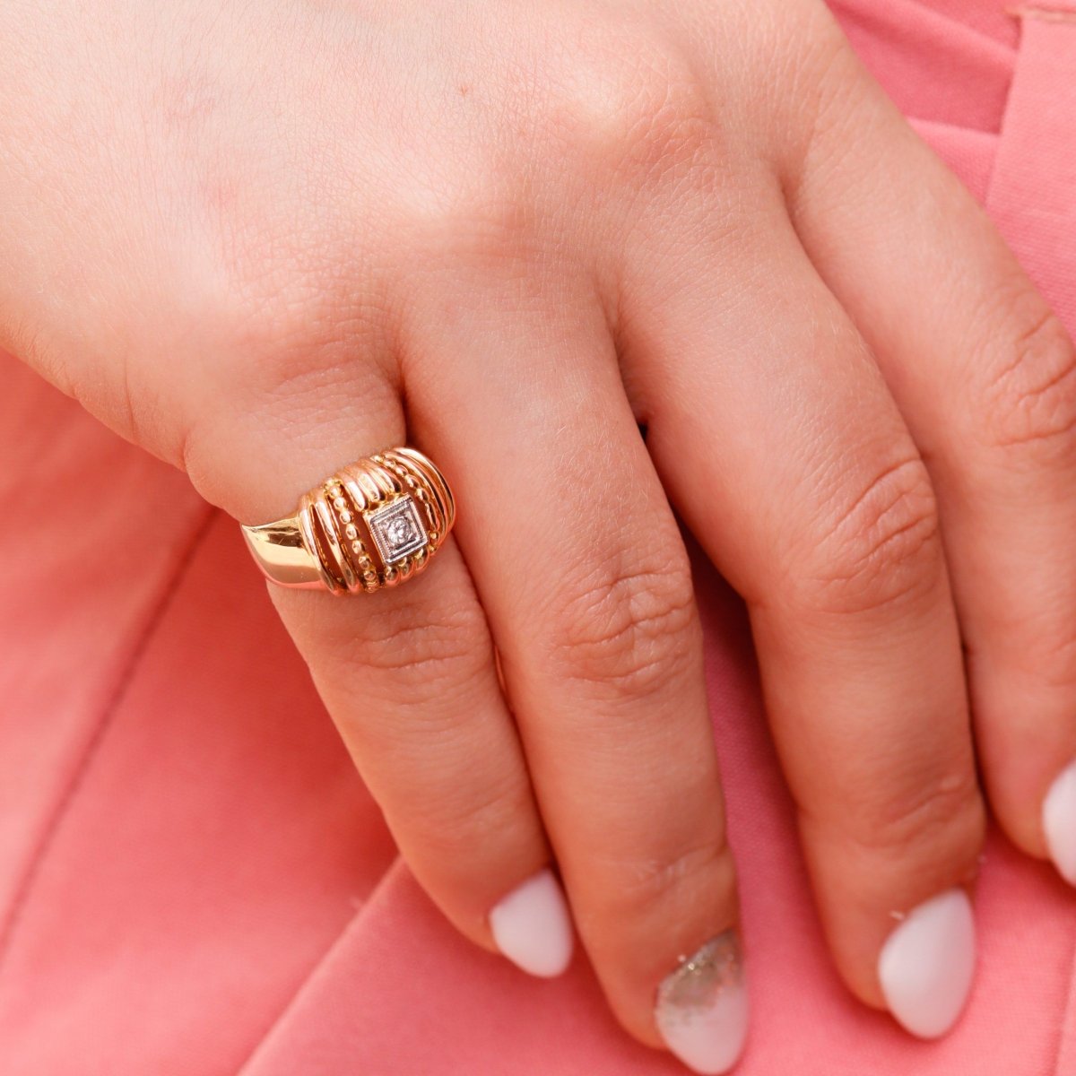 Bague en or rose et diamant - Castafiore