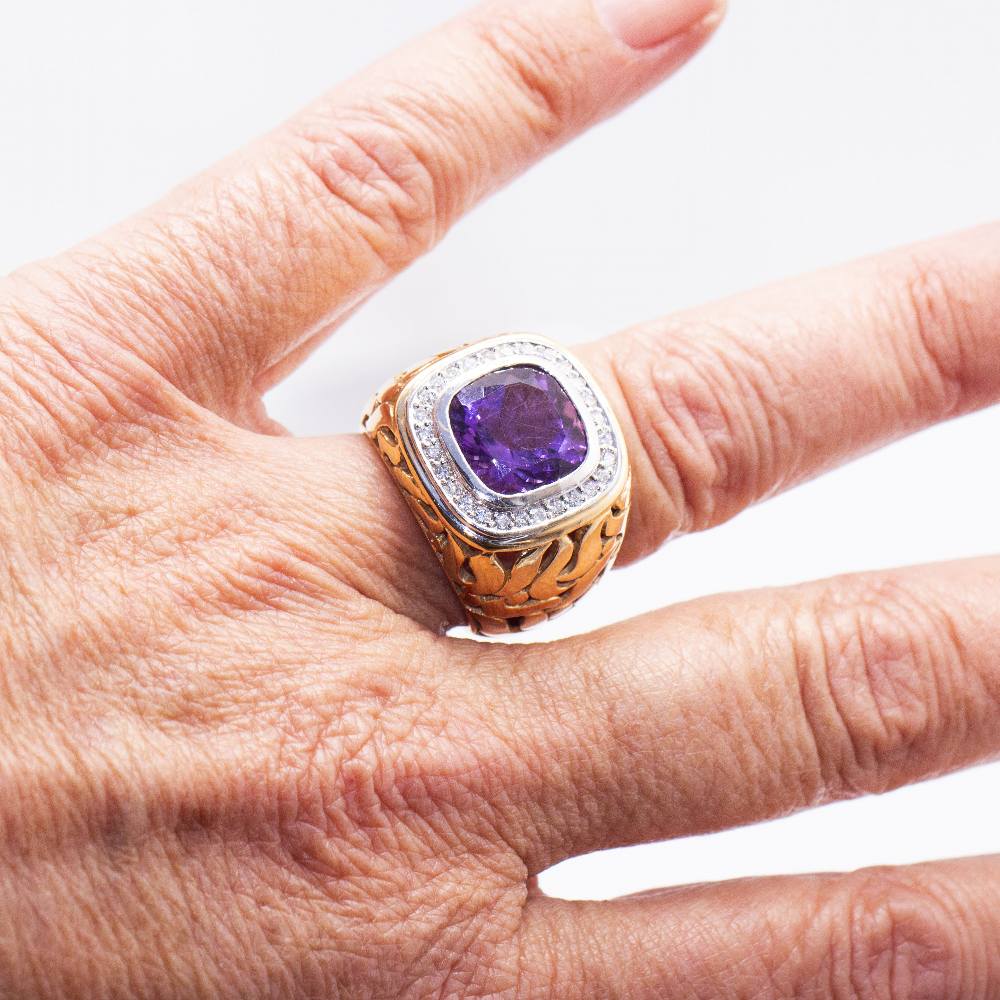 Bague en or rose, or blanc, améthyste et diamants - Castafiore