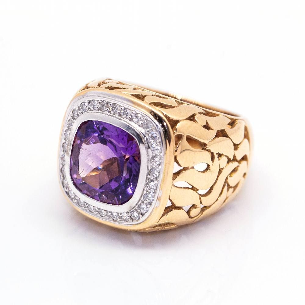 Bague en or rose, or blanc, améthyste et diamants - Castafiore