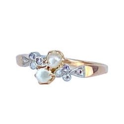Bague en or rose, perles et diamants - Castafiore