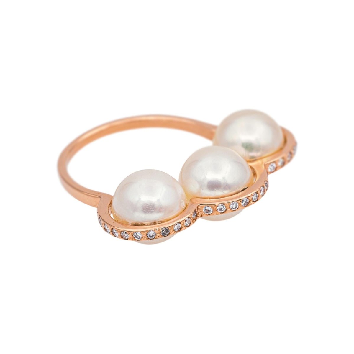 Bague en or rose, perles et diamants - Castafiore