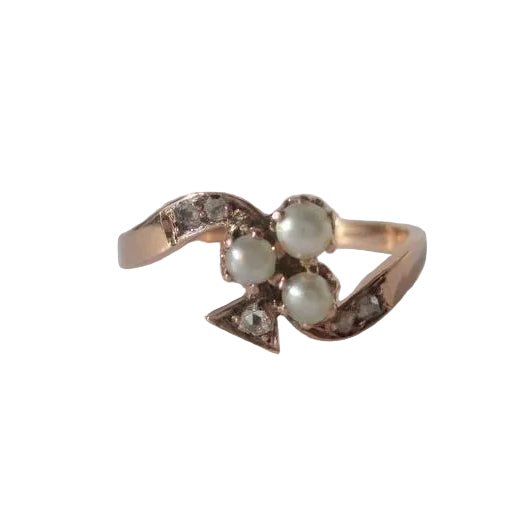Bague en or rose, perles et diamants - Castafiore