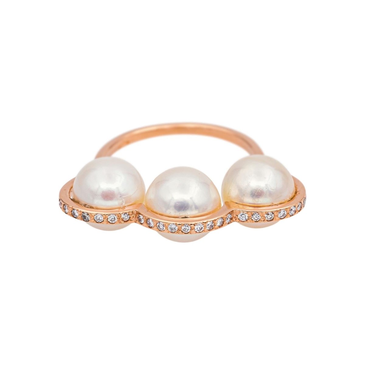 Bague en or rose, perles et diamants - Castafiore