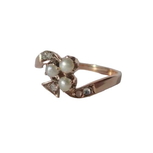 Bague en or rose, perles et diamants - Castafiore