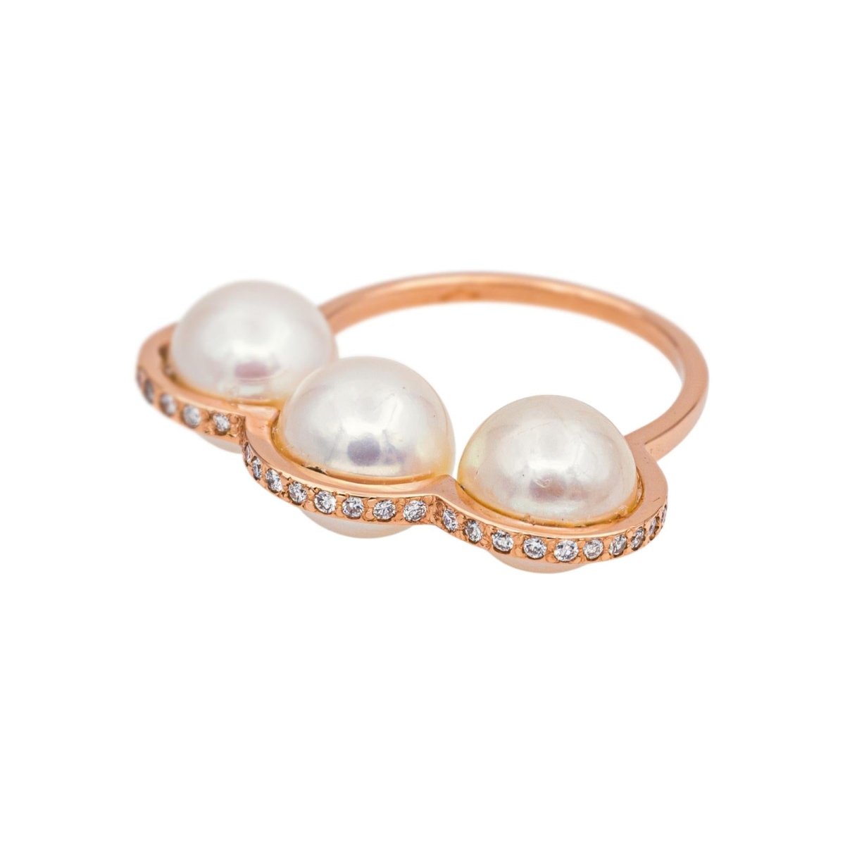 Bague en or rose, perles et diamants - Castafiore