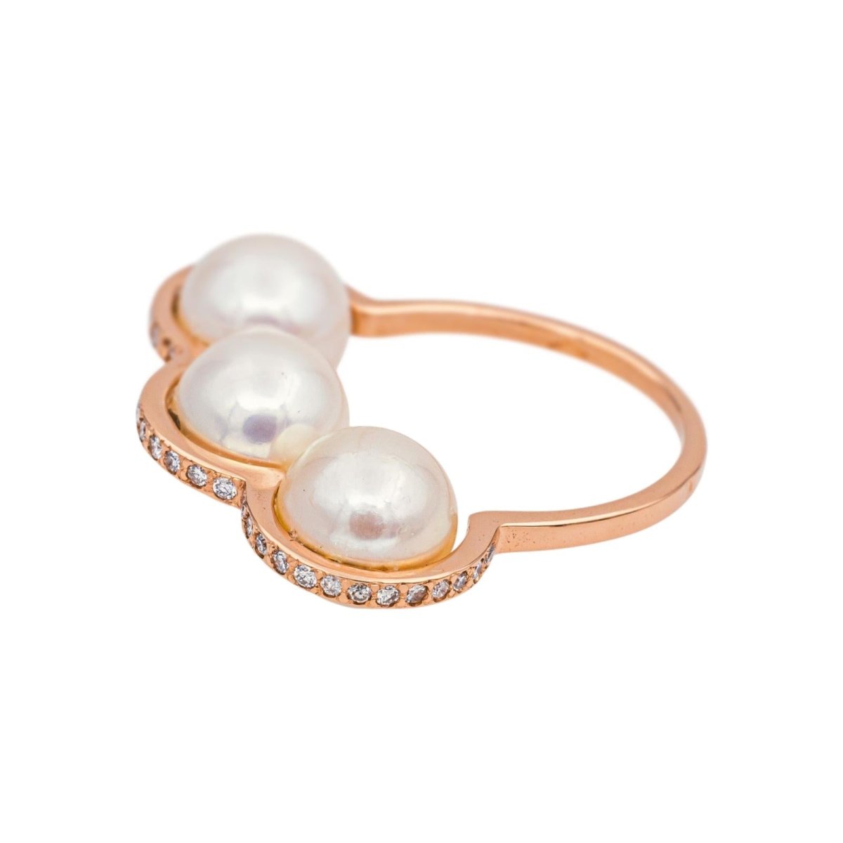 Bague en or rose, perles et diamants - Castafiore
