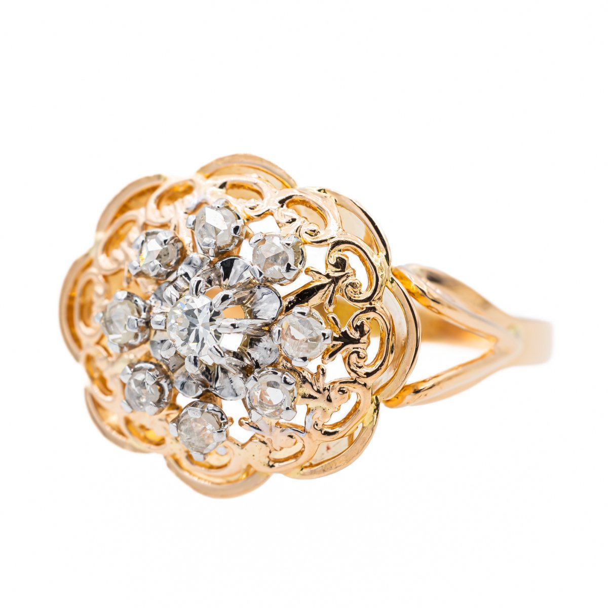 Bague en or rose, platine et diamant - Castafiore