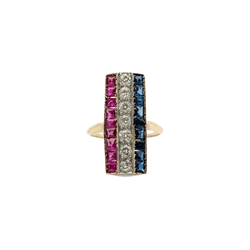 Bague en or rose, saphirs, rubis et diamants - Castafiore