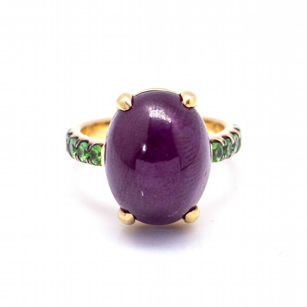 Bague en or rose, tsavorite et rubis - Castafiore