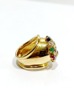 Bague En Or, Rubis, Diamants, Saphirs Et Emeraudes - Castafiore
