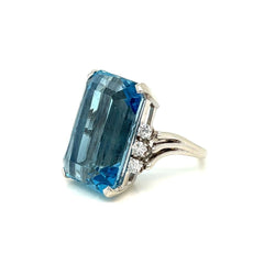 Bague en or vintage certifiée 25 carats aigue - marine diamant Santa Maria - Castafiore