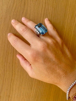 Bague en or vintage certifiée 25 carats aigue - marine diamant Santa Maria - Castafiore