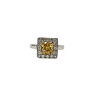 Bague en platine 850, diamants et saphir jaune naturels - Taille EU53 - Castafiore