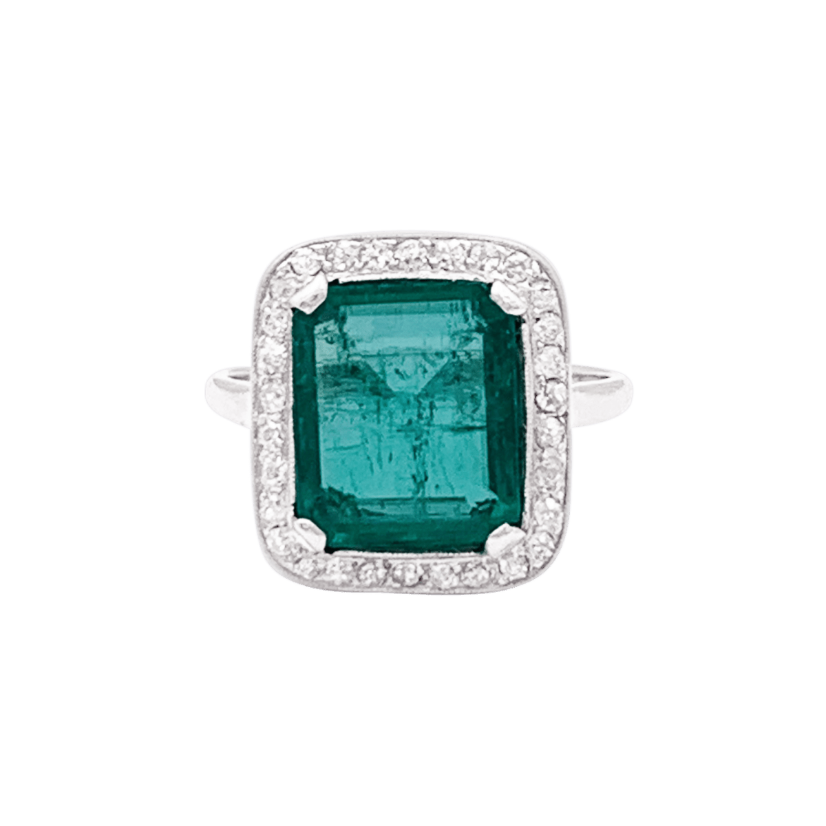 Bague en platine, émeraude et diamants - Castafiore