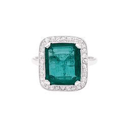 Bague en platine, émeraude et diamants - Castafiore