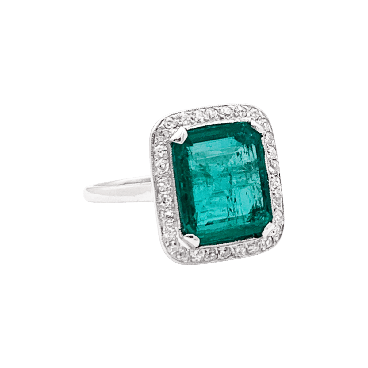 Bague en platine, émeraude et diamants - Castafiore