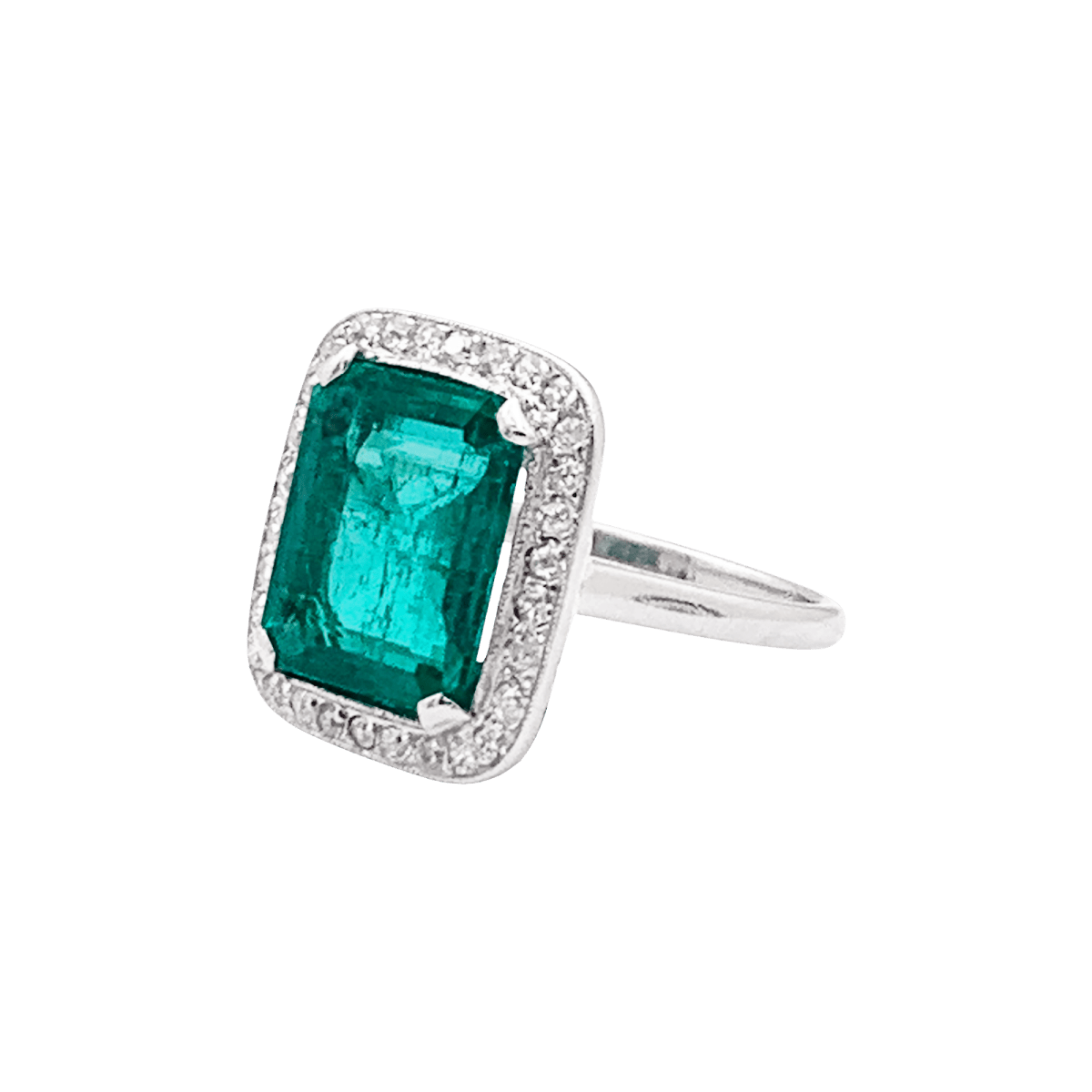 Bague en platine, émeraude et diamants - Castafiore