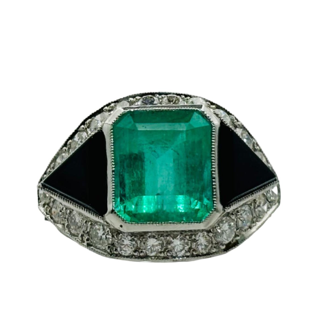 Bague en platine, émeraude, onyx et diamants - Castafiore