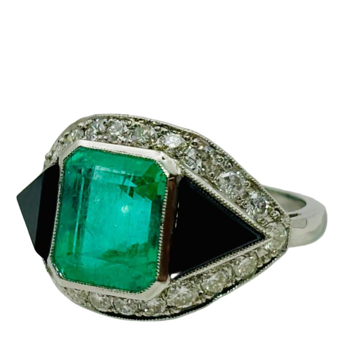 Bague en platine, émeraude, onyx et diamants - Castafiore