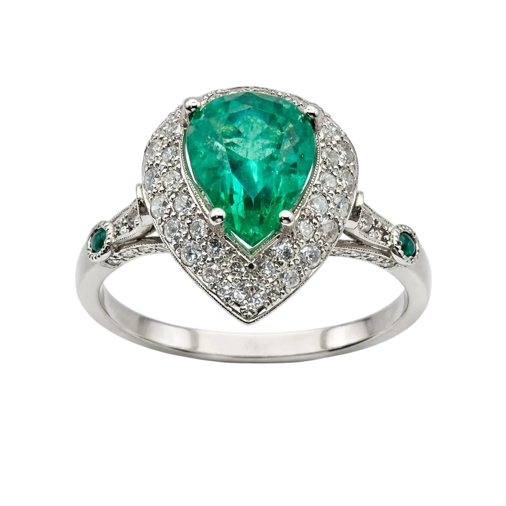 Bague en platine et émeraude - Castafiore