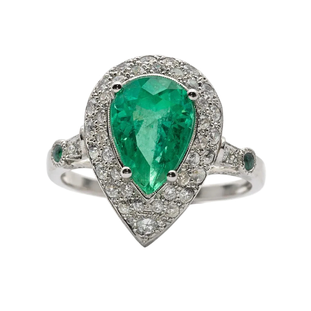 Bague en platine et émeraude - Castafiore