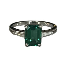 Bague en platine pierre verte et diamants - Castafiore