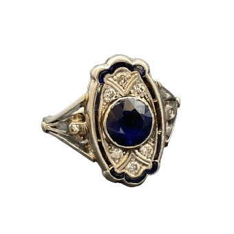 Bague en platine, saphir et diamants - Castafiore