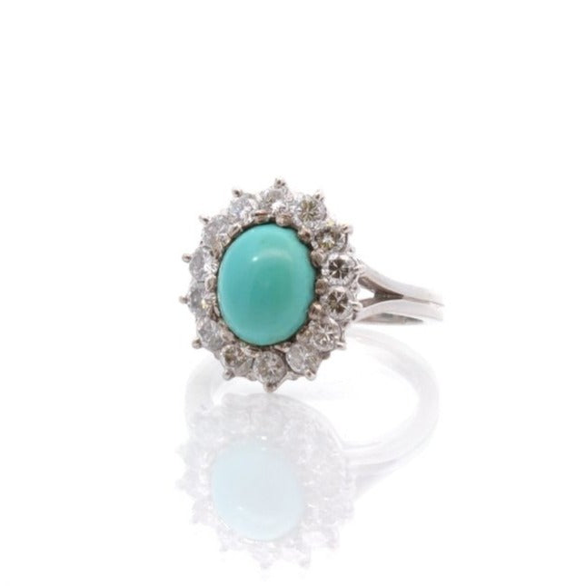 Bague en platine, turquoise et diamants - Castafiore