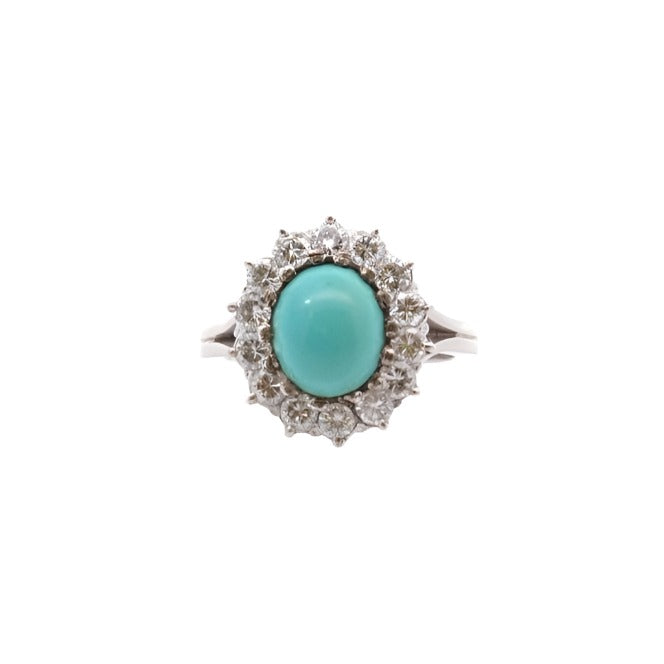 Bague en platine, turquoise et diamants - Castafiore