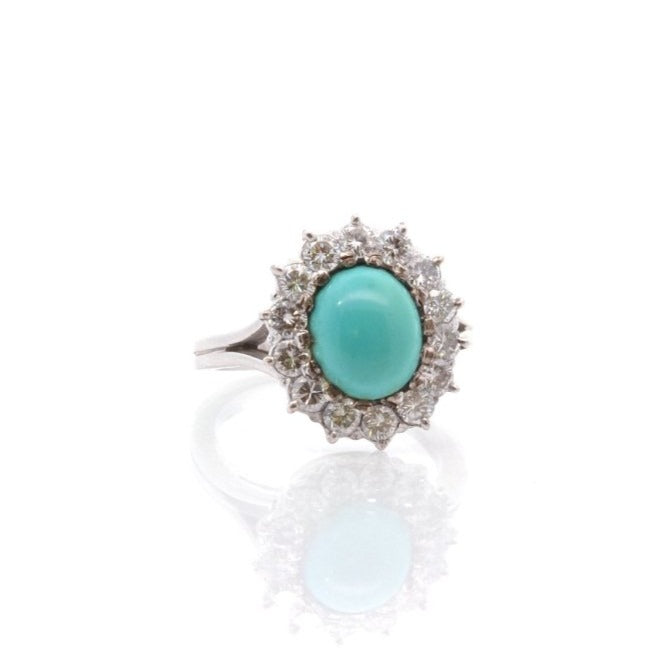 Bague en platine, turquoise et diamants - Castafiore