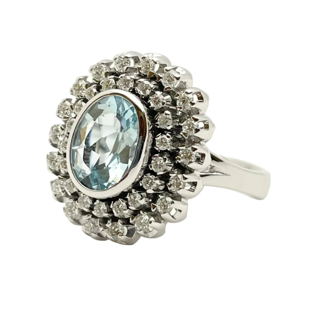 Bague Entourage en or blanc, aigue-marine et diamants - Castafiore