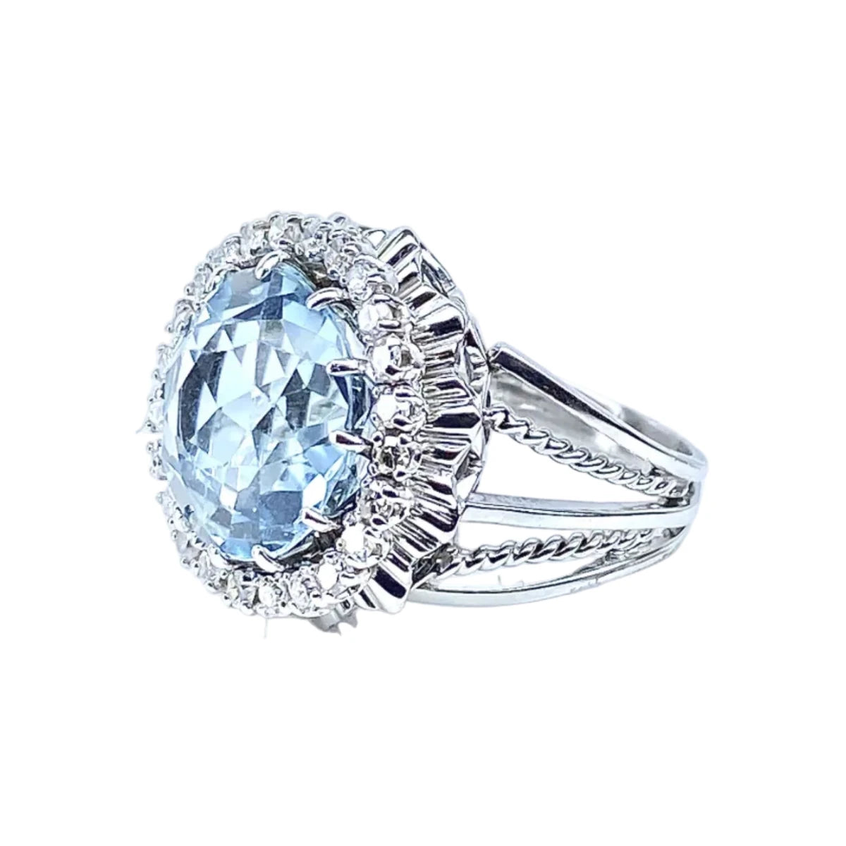 Bague Entourage en or blanc, aigue-marine et diamants - Castafiore