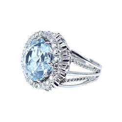 Bague Entourage en or blanc, aigue-marine et diamants - Castafiore
