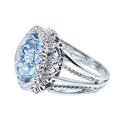 Bague Entourage en or blanc, aigue-marine et diamants - Castafiore