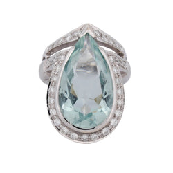 Bague Entourage en or blanc, aigue-marine et diamants - Castafiore