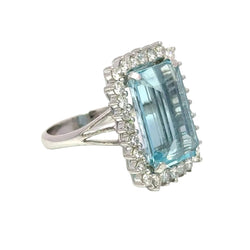 Bague Entourage en or blanc, aigue-marine et diamants - Castafiore