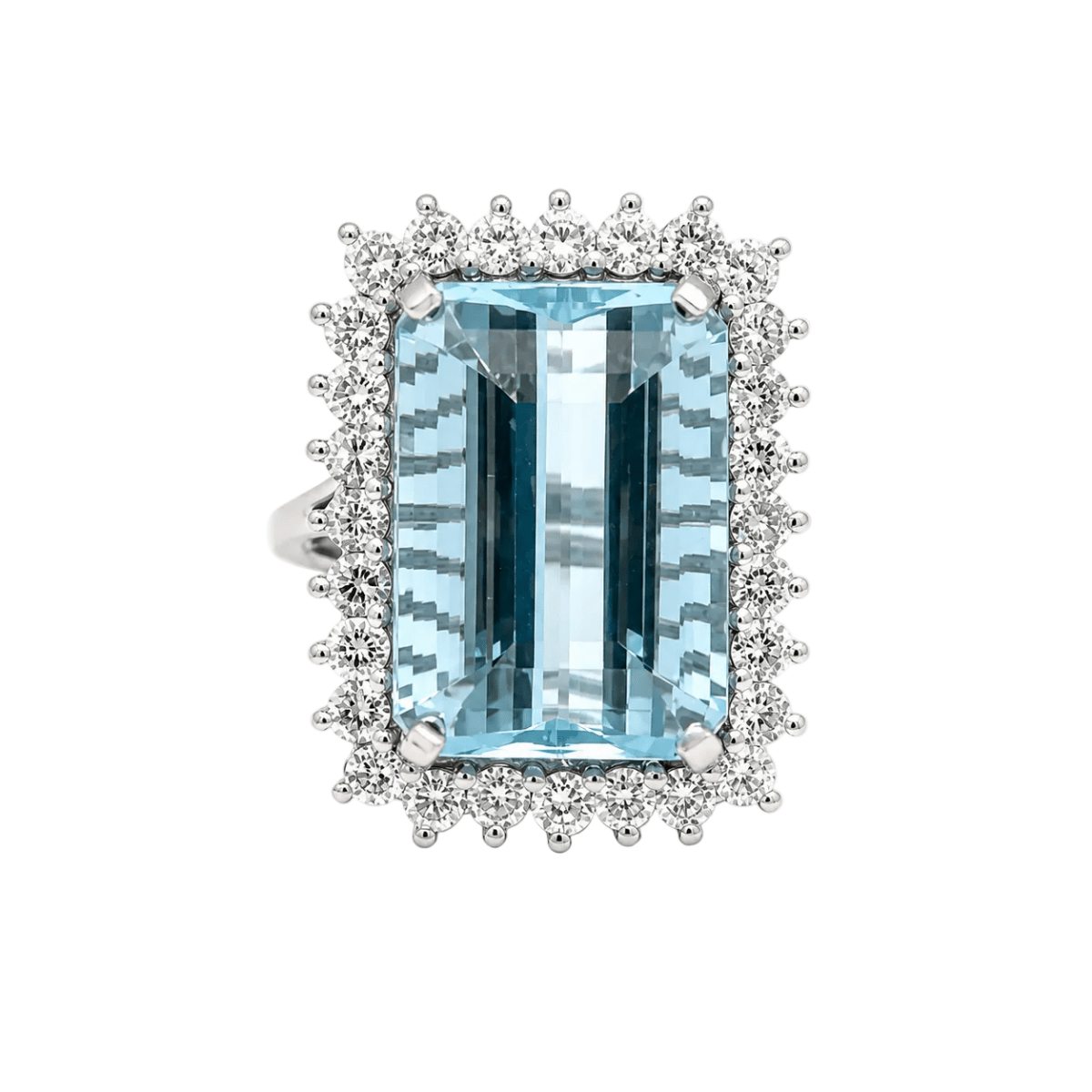 Bague Entourage en or blanc, aigue-marine et diamants - Castafiore