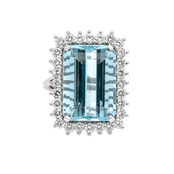 Bague Entourage en or blanc, aigue-marine et diamants - Castafiore