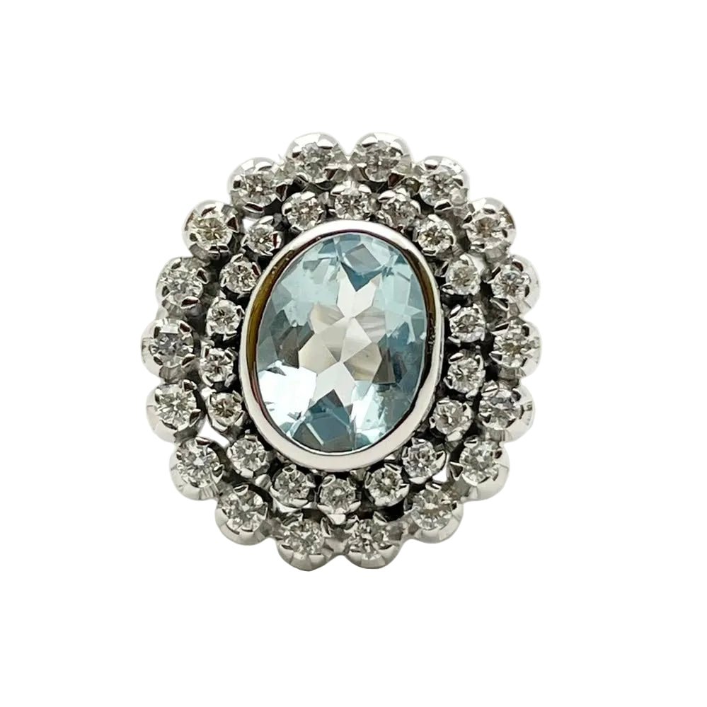 Bague Entourage en or blanc, aigue-marine et diamants - Castafiore