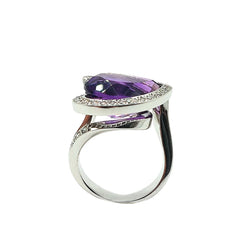 Bague Entourage en or blanc, améthyste et diamants - Castafiore