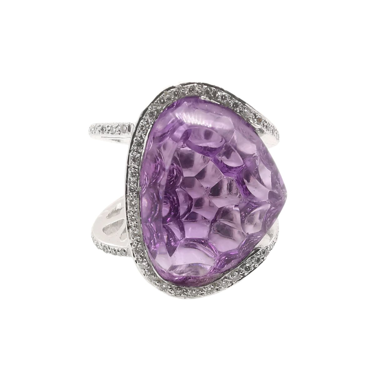 Bague Entourage en or blanc, améthyste et diamants - Castafiore