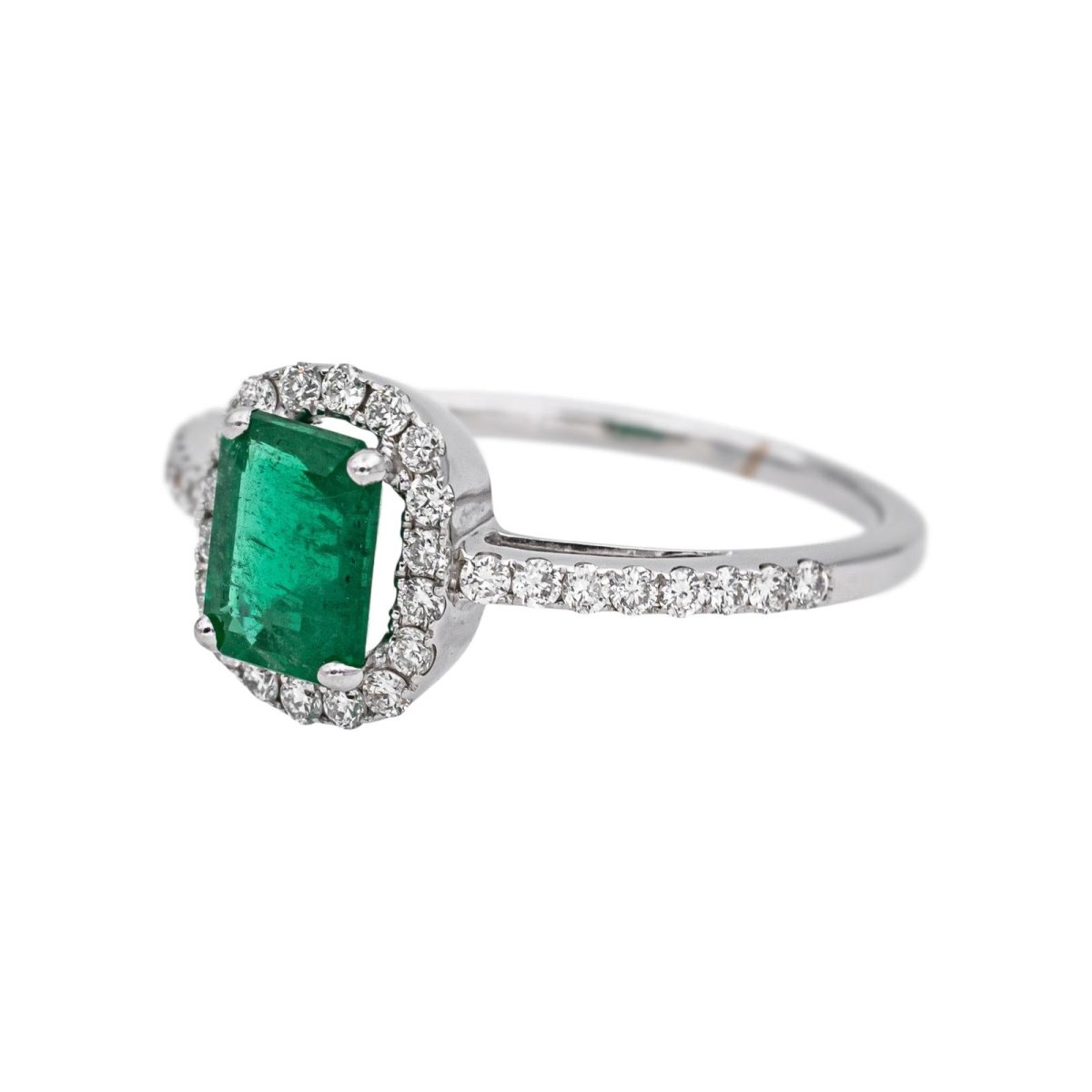 Bague Entourage en or blanc, émeraude et diamants - Castafiore