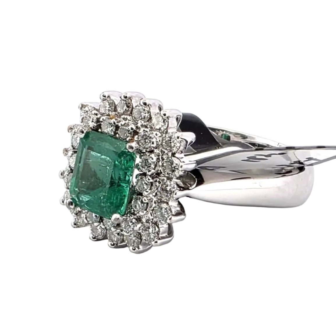 Bague Entourage en or blanc, émeraude et diamants - Castafiore