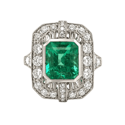 Bague Entourage en or blanc, émeraude et diamants - Castafiore
