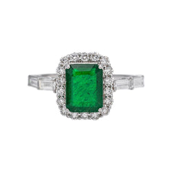 Bague Entourage en or blanc, émeraude et diamants - Castafiore