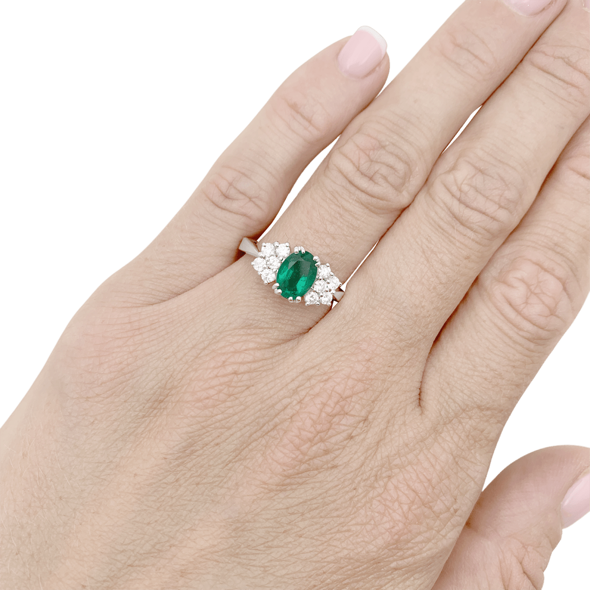 Bague Entourage en or blanc, émeraude et diamants - Castafiore